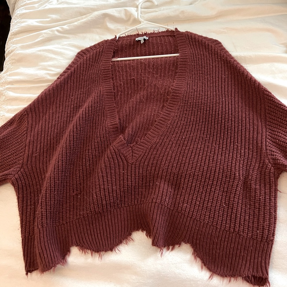 Tobi Maroon deep v reversable sweater